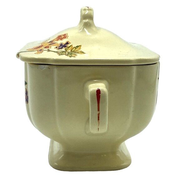 Homer Laughlin1930s Lidded Sugar Bowl Columbine Century Floral Pottery Ceramic W - Picture 4 of 10